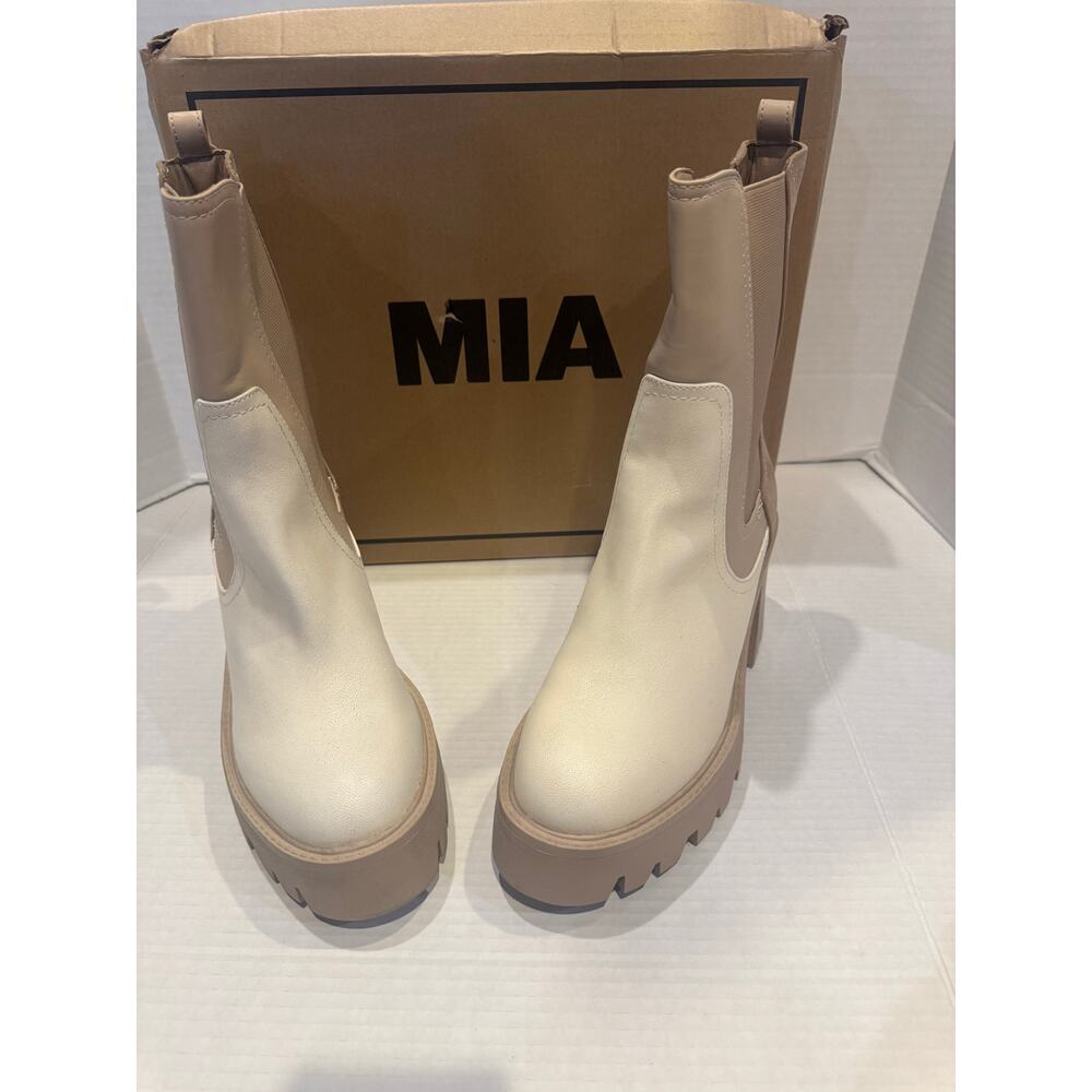 Mia Womens Remi Faux Leather Block Heel Mid-Calf Boots size 11M, beige&vory nib - Picture 3 of 10